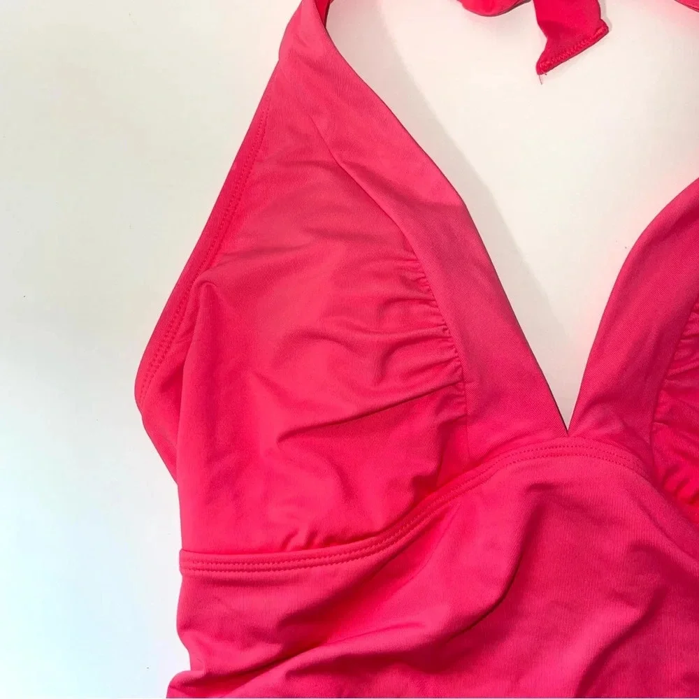 Athleta Hot Pink Halter Triangle Ruched Tankini Swim Top Small Women’s